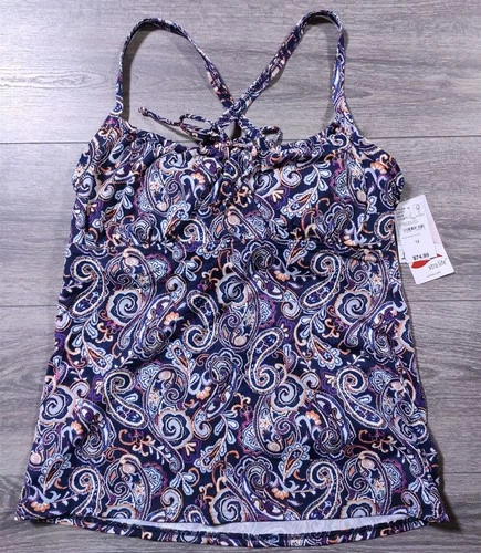 Lands End Tankini Adult Size 12 Purple Paisley Underwire Tie Front Top Womens