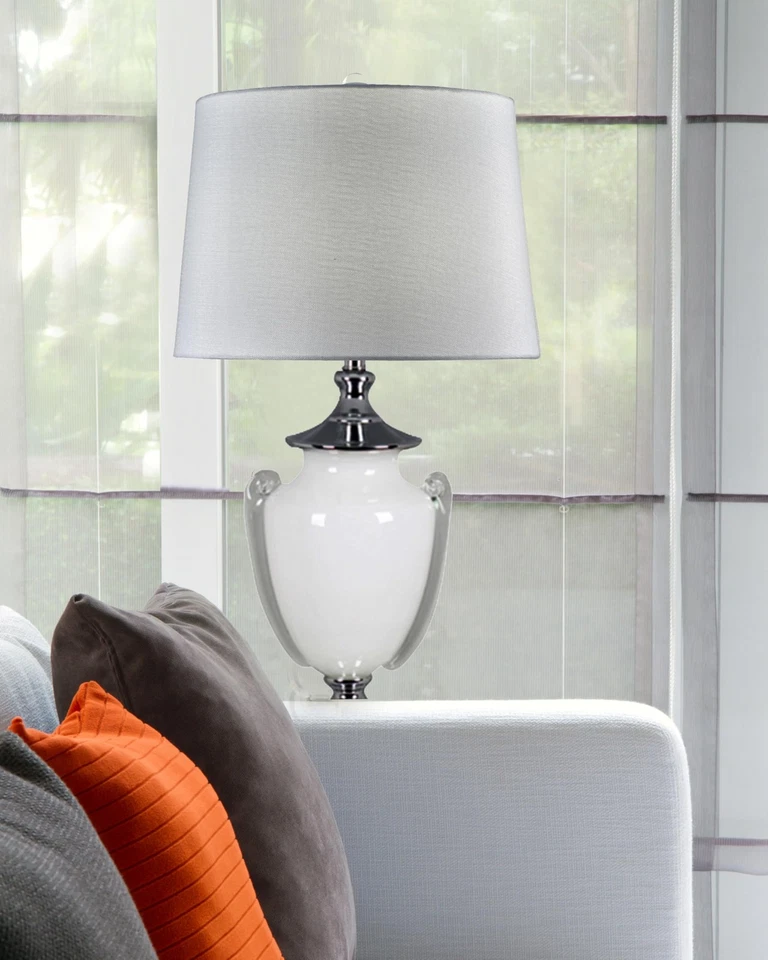 SAT16008 Hand Blown Art Glass Table Lamp, Alaska, White, 31-Inch Tall - Image 2 of 4