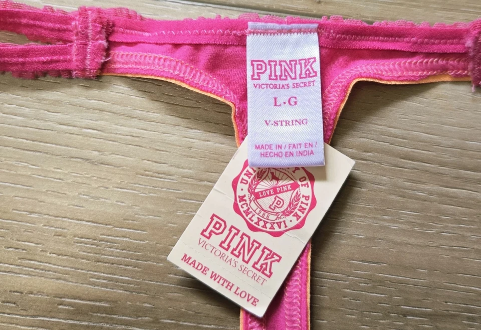 NWT Rare Vintage Victoria's Secret PINK Double String V-String Thong Panties L - Image 3 of 3