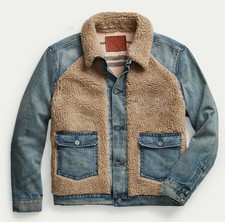Double RL RRL Ralph Lauren Fleece Grizzly Shearling Trucker Denim Jacket
