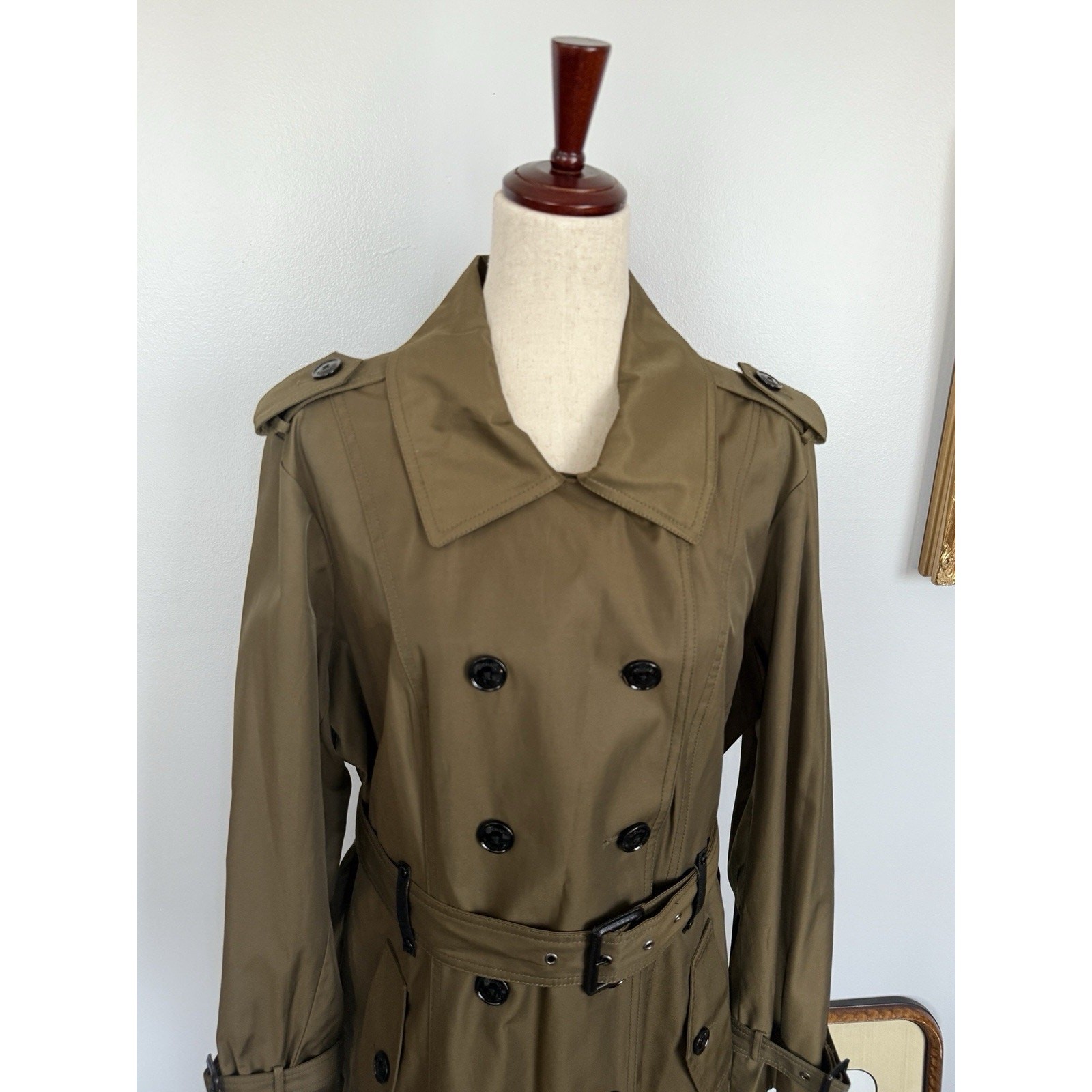 NWT Michael Kors Belted Olive Green Trench Coat thumbnail 6