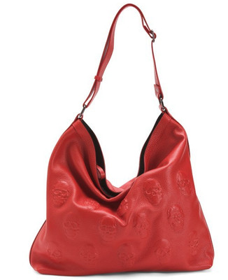 I O PELLE MADE IN ITALY LEATHER 3D SKULL LARGE HOBO BAG RED AUTH. NWT