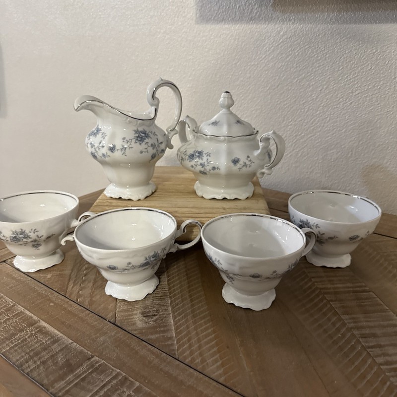 VTG Johann Haviland Bavaria Germany Fine China Creamer Sugar  Floral 4 saucers