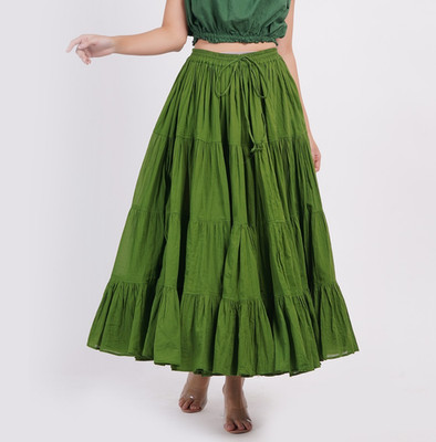 Langer Maxirock Damen 12 Yard 100 % Baumwolle olivgrün Farbe Hippie Freizeitrock