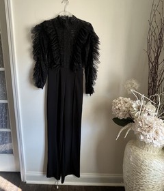 Fashion Nova In My Shadow Jumpsuit Women&rsquo;s Small Sheer Black Lace Ruffle Glam