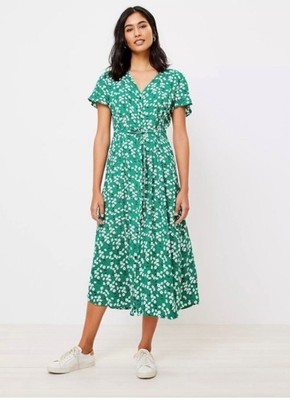 LOFT Green with White Floral Print Button Down V neck Shirt Midi Dress |  eBay