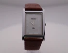 Vintage Seiko Slim Quartz White Dial Men's Wrist Watch with Light Brown Strap