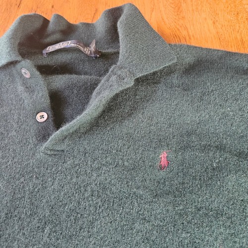 VTG Polo by Ralph Lauren XXL Green Wool Polo Shirt Sweater Pink Pony Logo - Picture 7 of 9