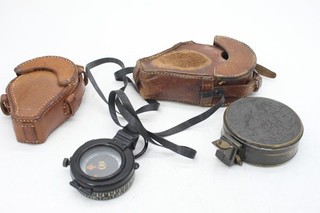 F x 2 Vintage Leather Cased Compasses Not Tested