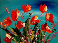 RED TULIPS  IMPRESSIONIST IMPASTO ARTIST  Original Oil Painting  UPXUPNI