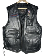 Xpert Performance Gear Leather Biker Vest Mens Size XXL With Patches & Pins EUC