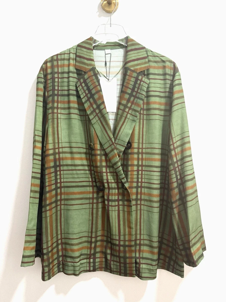 Zara Double Breasted Blazer Grün Viskose Mid-Length ZW Collection S
