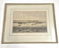 Antique Ramsgate Harbour Print – Hand-Coloured Victorian Seascape –Framed 19x15"