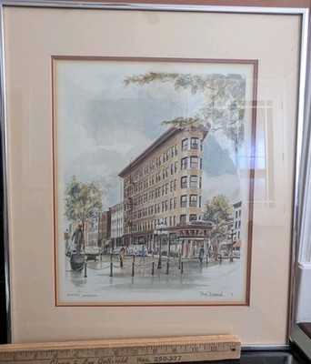 Framed Vtg Historic Gastown Vancouver Wall Art Mid Cen 70s Canada Architecture
