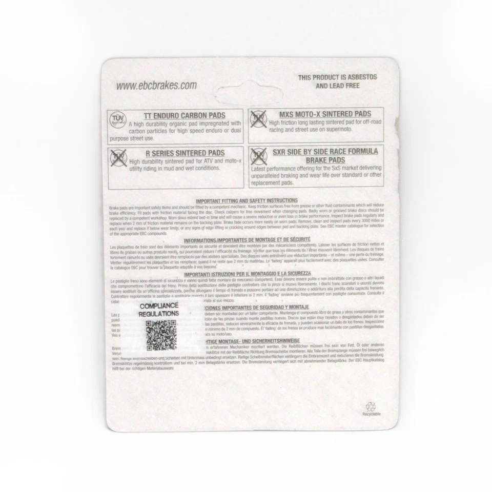 Pastilla de freno delantera EBC FA047TT Enduro/MX carbono TT Husqvarna CR 240 1985-1986 Foto 3 de 4
