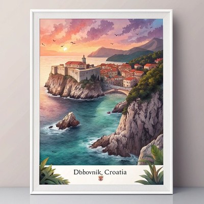 Scenic Dubrovnik Croatia - Adriatic Sea Coastline Poster Art A1-A4 Poster Art Pa