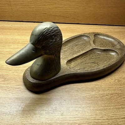 Vintage Wood Duck With Copper Head Small Wood Crack