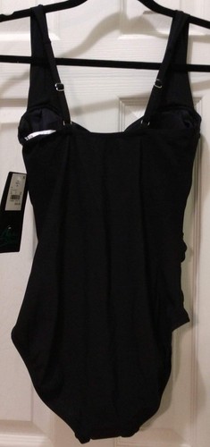 Shirred One-Piece Swimsuit Black Sz Small 4/6 - NWT UV Protection by Aqua Green - Picture 5 of 10