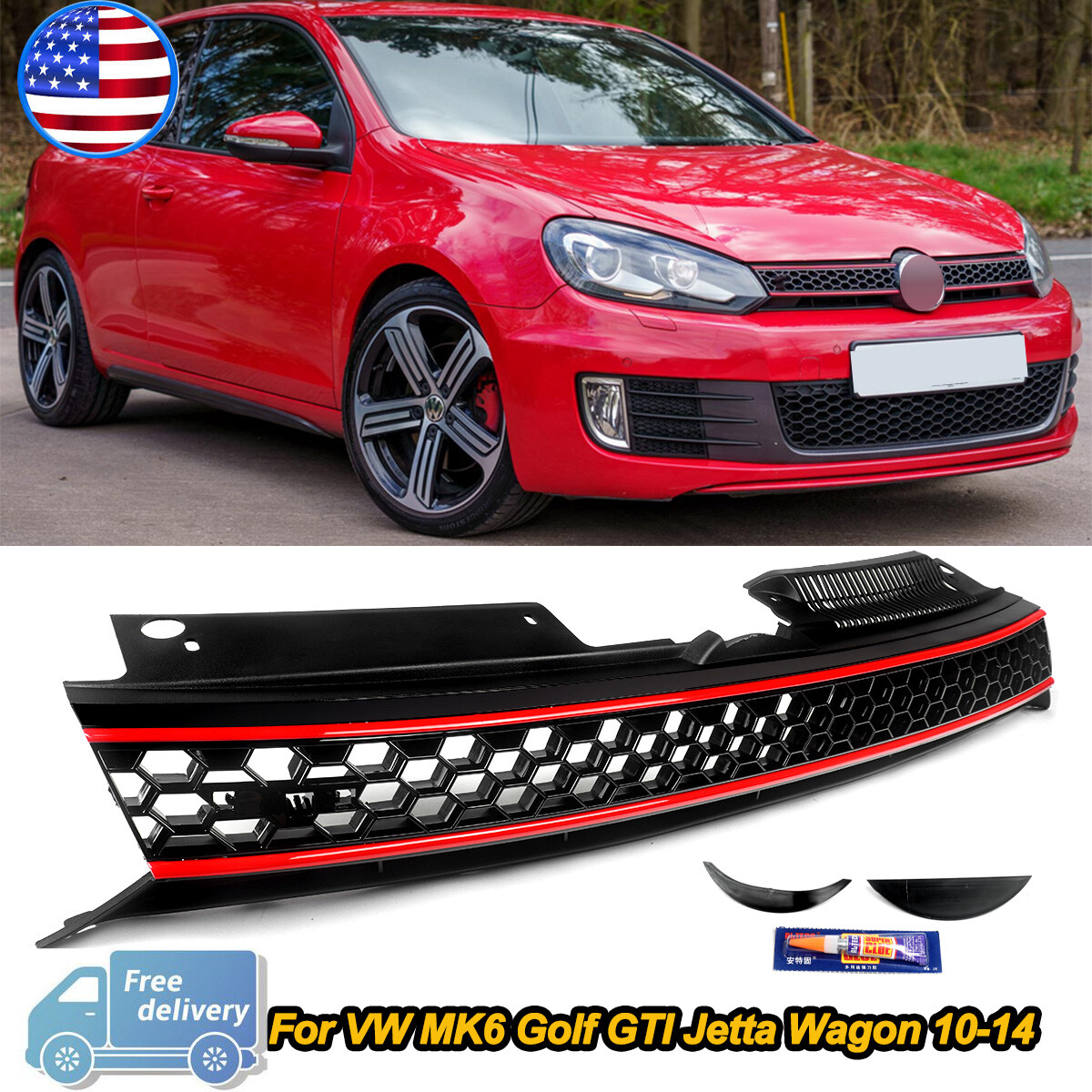 Honeycomb Style Grill Fit For 2010-2014 VW MK6 Golf GTI Wagen Front Upper Grille