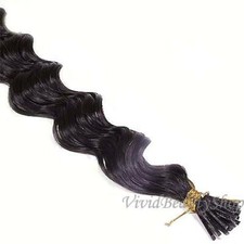 25 Deep Wave Curly I Stick Tip Micro Beads Remy Human Hair Extensions Dark Brown
