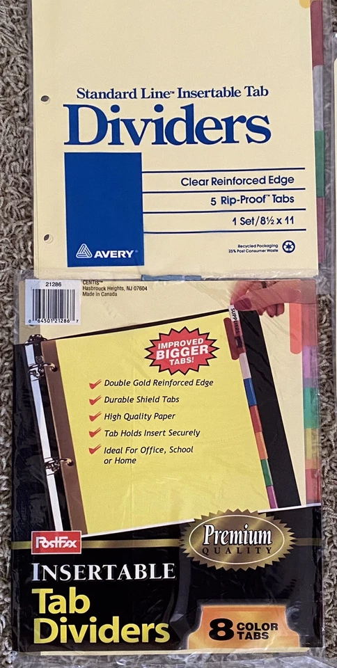 Mixed Lot New Sealed Clear and Color Tab Index Dividers - 5 tab and 8 tab 9 Sets - Image 2 of 4