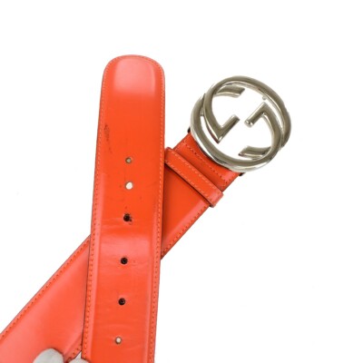 GUCCI GG Logo Interlocking Belt 75/30 Leather Orange SHW