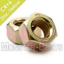 Finished Hex Nuts Grade 8 Zinc Yellow CR+6 - 1/4, 5/16, 3/8, 7/16 Coarse & Fine