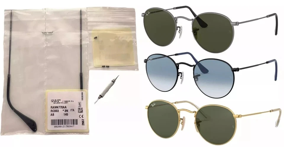 Juego de estribos de repuesto Ray-Ban RB3447 / dorado plata negro / ¡Nuevo y original!