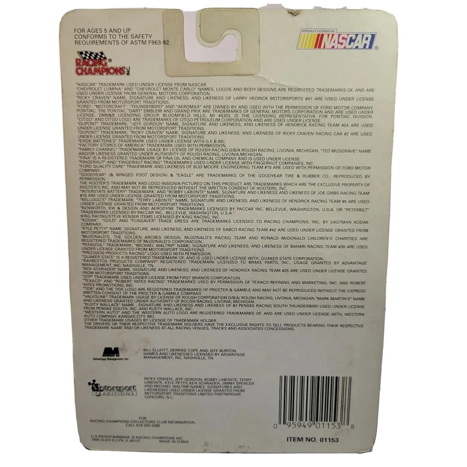 TED MUSGRAVE #16  1995 RACING CHAMPIONS STOCK CAR 1:64 NASCAR  VINTAGE  - Image 3 of 4