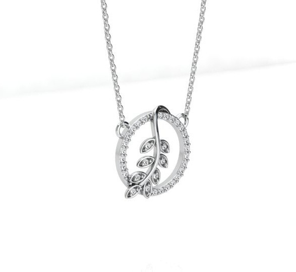 925 Sterling Silver Rhodium-Plated Leaf Charm Necklace for Women 17+1 Inch Chain