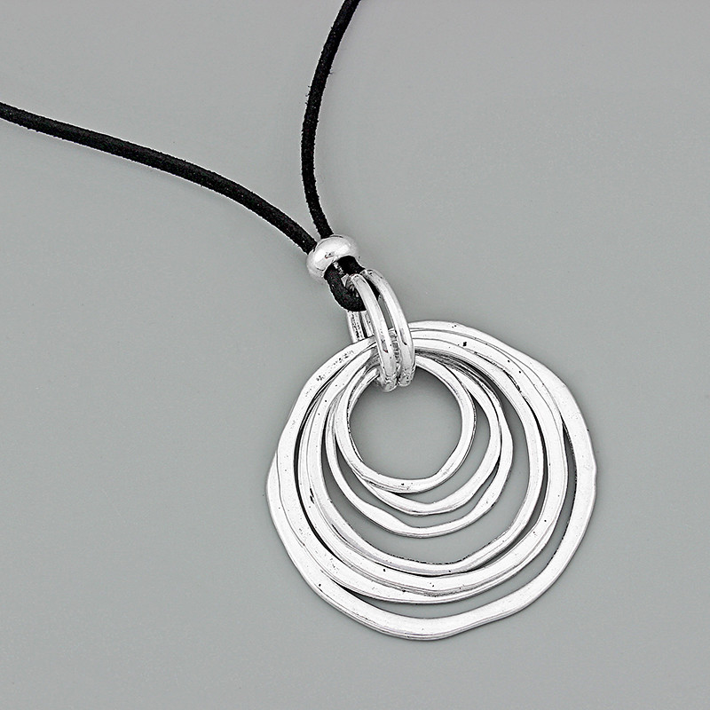 Large Abstract Silver Personalized Circle 7 Rings Pendant