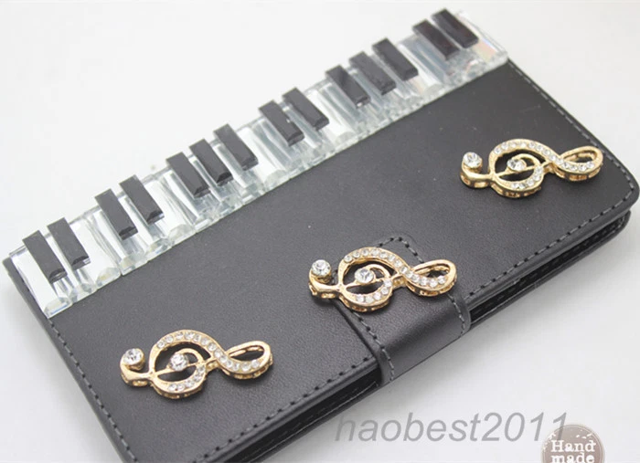 Bling Diamonds piano keys music note PU leather wallet flip Case cover skin #A - Image 2 of 4
