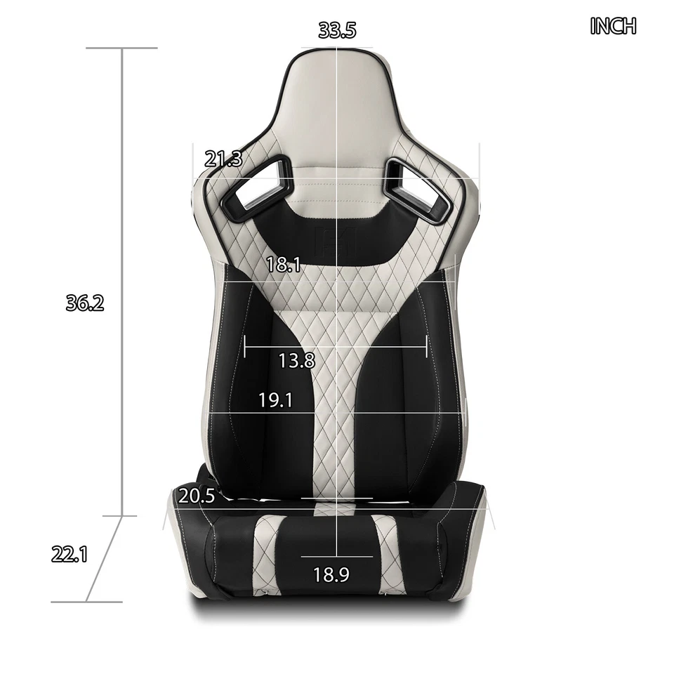 2x Universal Main Black + White Side PVC Leather Reclinable Sport Racing Seats Foto 2 de 4