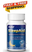RXZELL Sleep Aid, Diphenhydramine HCl 50mg, 220 Softgels - Fall Asleep Faster, D