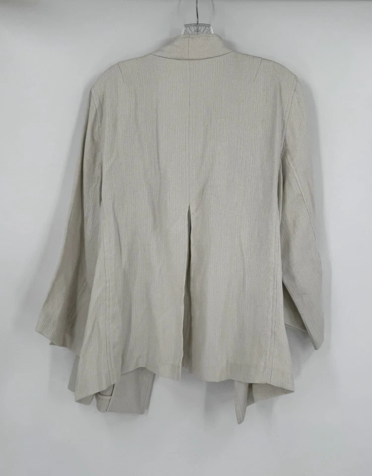 Chaqueta Eileen Fisher para mujer marfil mezcla de lino cuello manga 3/4 frente abierto Foto 2 de 4