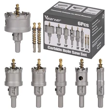Vearter 6Pcs Carbide Tip TCT Hole Saw Set Drill Bit Kit Cutter for Steel Metal