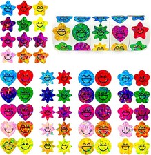 1000 Pcs Smiley Face Star Stickers for Kids Reward, 1 inch Holographic Smiley Fa