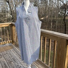 Crown & Ivy Shift Dress Women’s 2X XXL Blue Stripe Embroidery Coastal Casual NWT