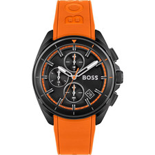 GENUINE HUGO BOSS Volane Orange Strap Black Dial Chrono Mens Watch 1513957 44mm