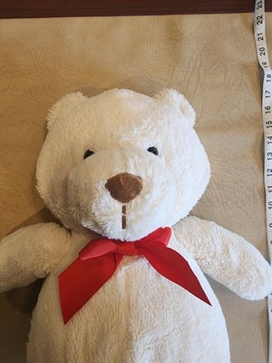 HEB Destination Holiday Ivory Teddy Bear Stuffed Animal Plush Red Bow tie