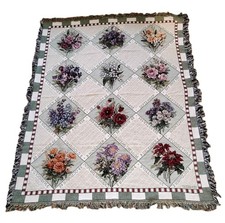 Afghan Tapestry Throw FLORAL ANNUALS 51 x 68 Multi Color Made in USA Cotton