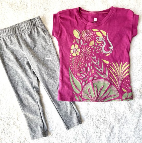 Tea Collection Girls Floral Embroidered Graphic T-Shirt Puma Leggings Size 3