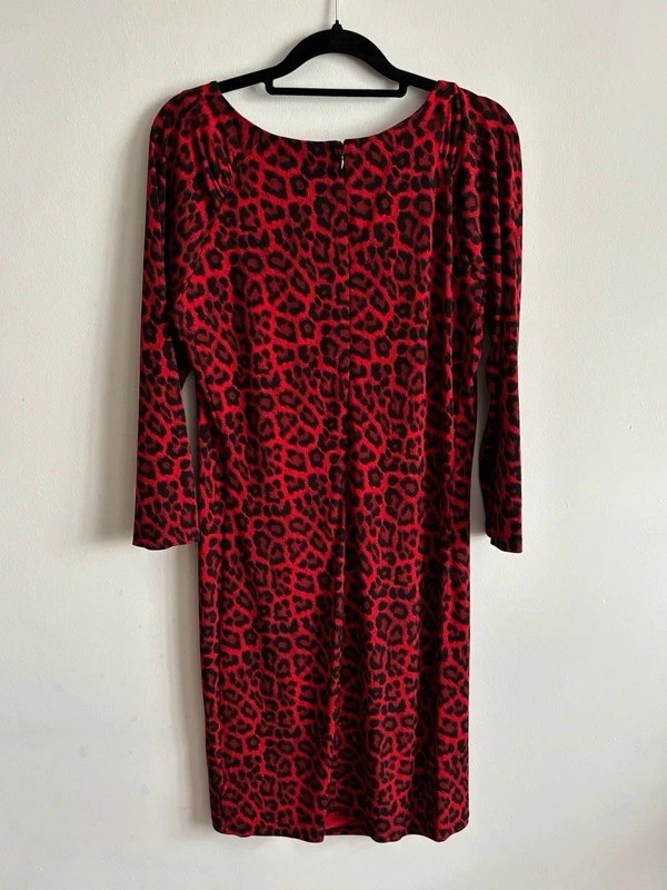 Abito donna Michael Kors stampa animalier rosso drappeggiato taglia L large