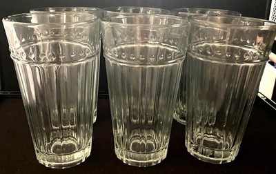 Anchor Hocking Set of 6 Olivia Isabella Pattern Clear Glass Tumbler 7''Tall