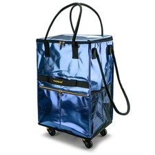 Reusable Foldable Rolling Grocery Bag on 5 Wheels,Medium,Navy Blue