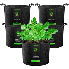 VIVOSUN 5-Pack 25 Gallon Plant Grow Bags, Heavy Duty Thickened Nonwoven Fabric