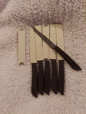  Set 6 Ekco USA Steak Knives Brown Composite Handles Stainless Serrated