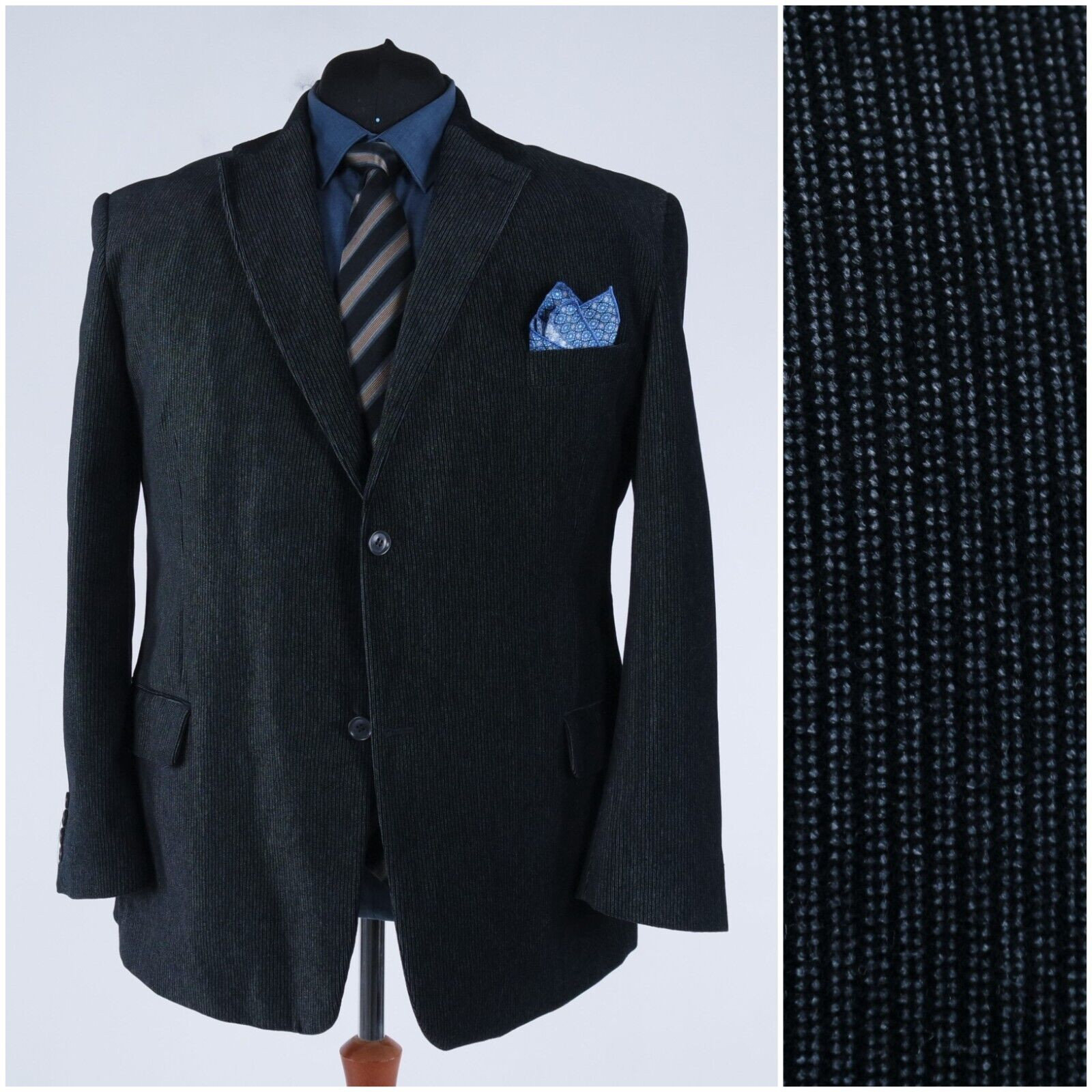 Mens Corduroy Sport Coat 50R US Size CANDA Dark Grey Cotton Blazer Cord Jacket