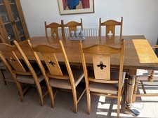 Stunning Solid Handmade large Mid Oak Dining table & chairs.