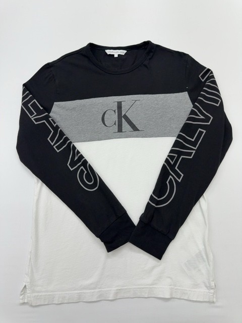 Calvin Klein Boys Negro Logo Camiseta Manga Larga Niños Grandes Talla S Nuevo
